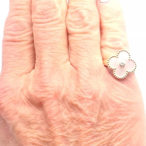 Van Cleef & Arpels Vintage Alhambra 18k Yellow Gold Mother Of Pearl Diamond Ring - Picture 6 of 10